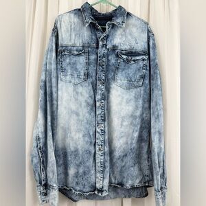 Sean John Men’s 3XL Acid Wash Denim Button Up Shirt 100% Cotton Long Sleeve
